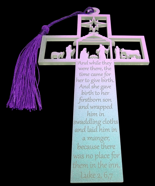 Cross Bookmark With Stable & Luke Bible Verse Engraved