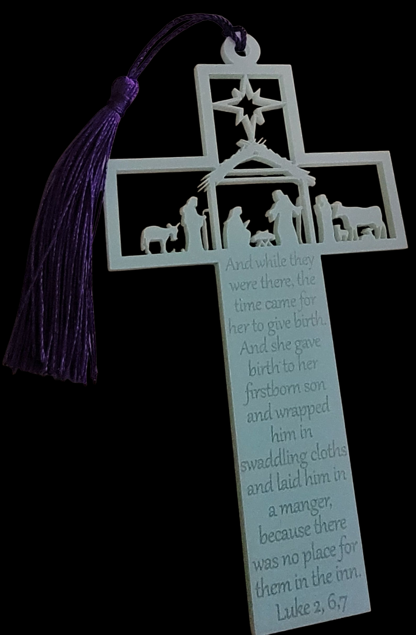 Cross Bookmark With Stable & Luke Bible Verse Engraved