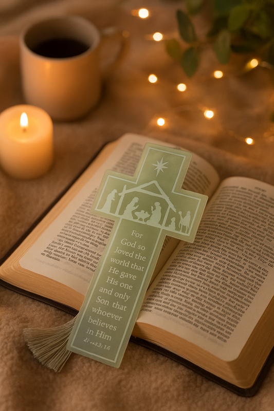 Cross Bookmark With Stable & Luke Bible Verse Engraved